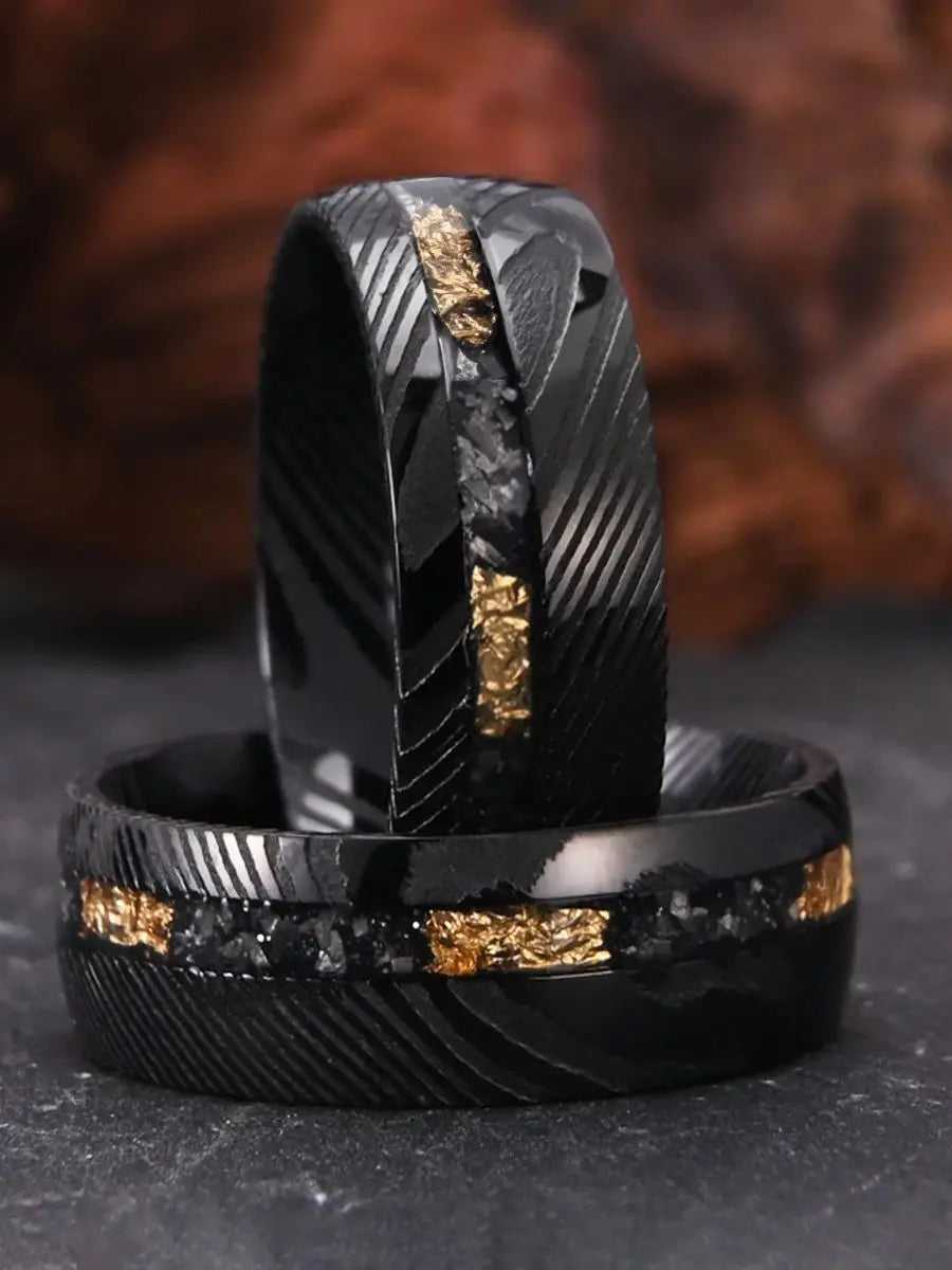 Black Damascus Steel Ring 8mm Fashion Luxury Men and Women Engagement Wedding Ring Couple Dating Wear Anniversary Gift