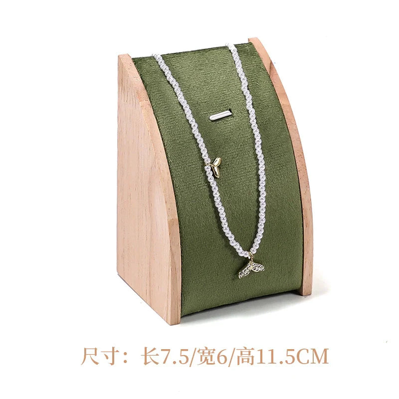Solid wood green velvet jewelry display stand ring stud necklace pendant bracelet storage and display stand