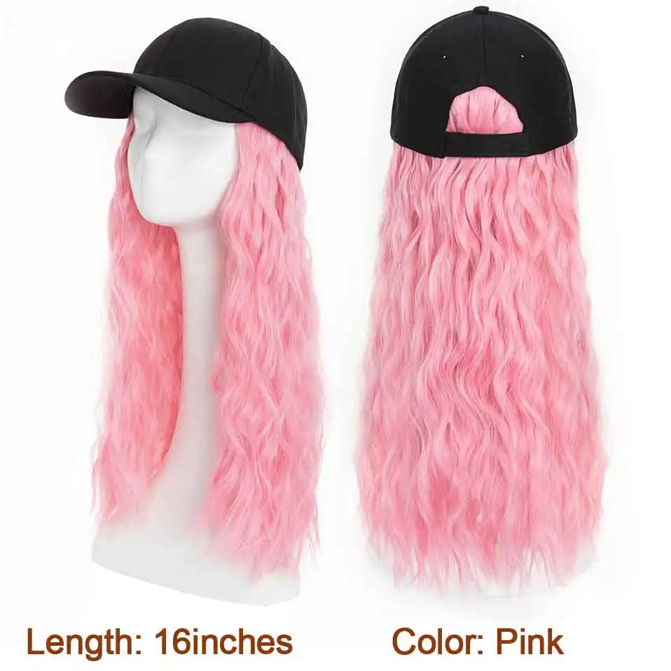 Hat Wig for Women 8''16''Wave Baseball Cap Wig with Curly Hair Extensions Wig Synthetic Wave Wig Hat Adjustable Baseball Hat Wig