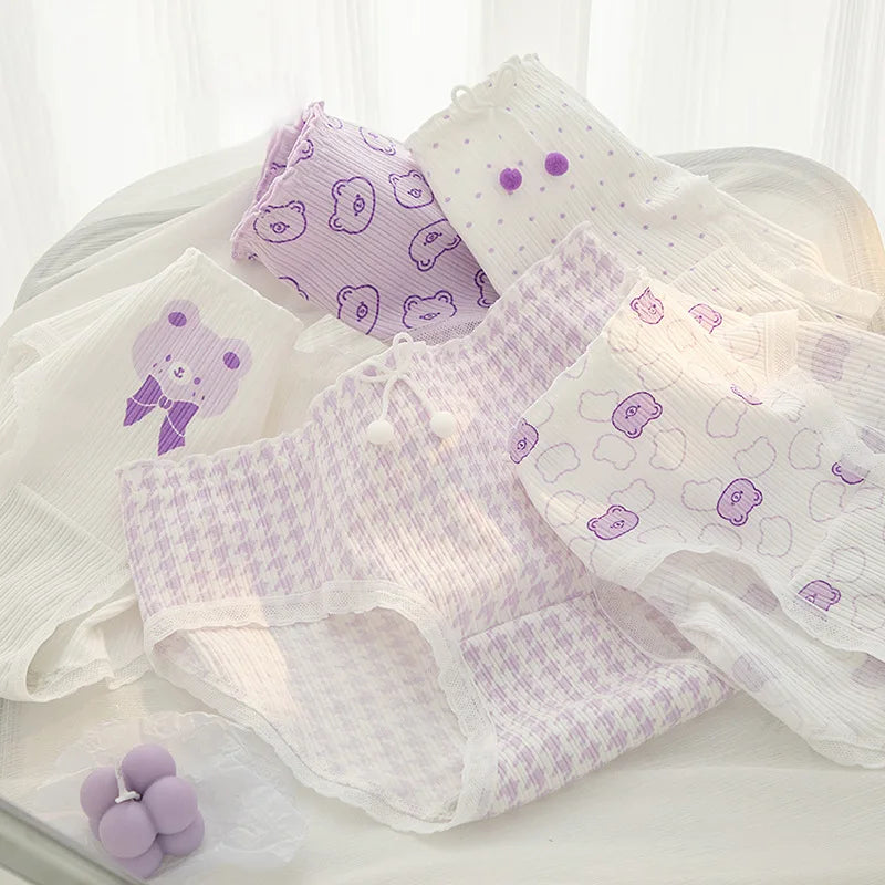 New 5PCS/Set Women's Underwear Cute Bear Cotton Panties Briefs For Girl Ladies Sexy Lingerie Cartoon Female Pantys Underpants