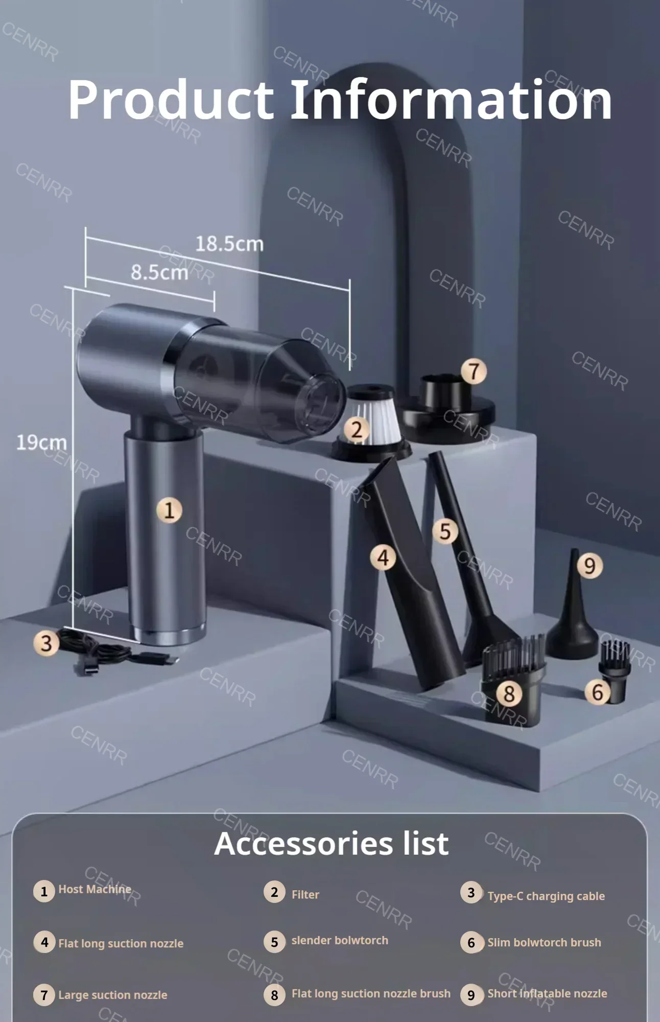 CENRR 210000PA Car Vacuum Cleaner High Suction Wireless Vacuum Cleaner Cordless Vacuum Cleaner for Car Cleaning Machine