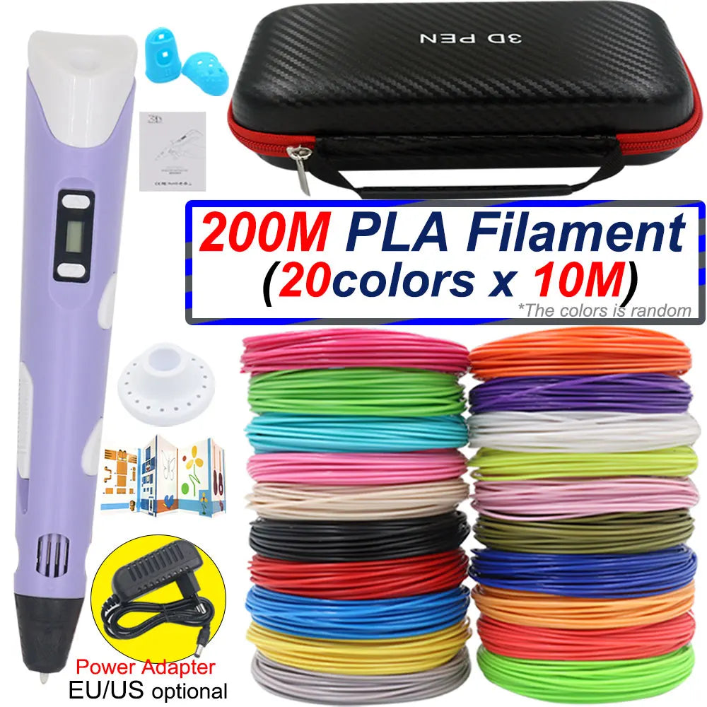 Surprising Children's 3D Printing Pen Set with LCD Display,Power adapter,Travel Case,PLA Filament,Kids Birthday Christmas Gift