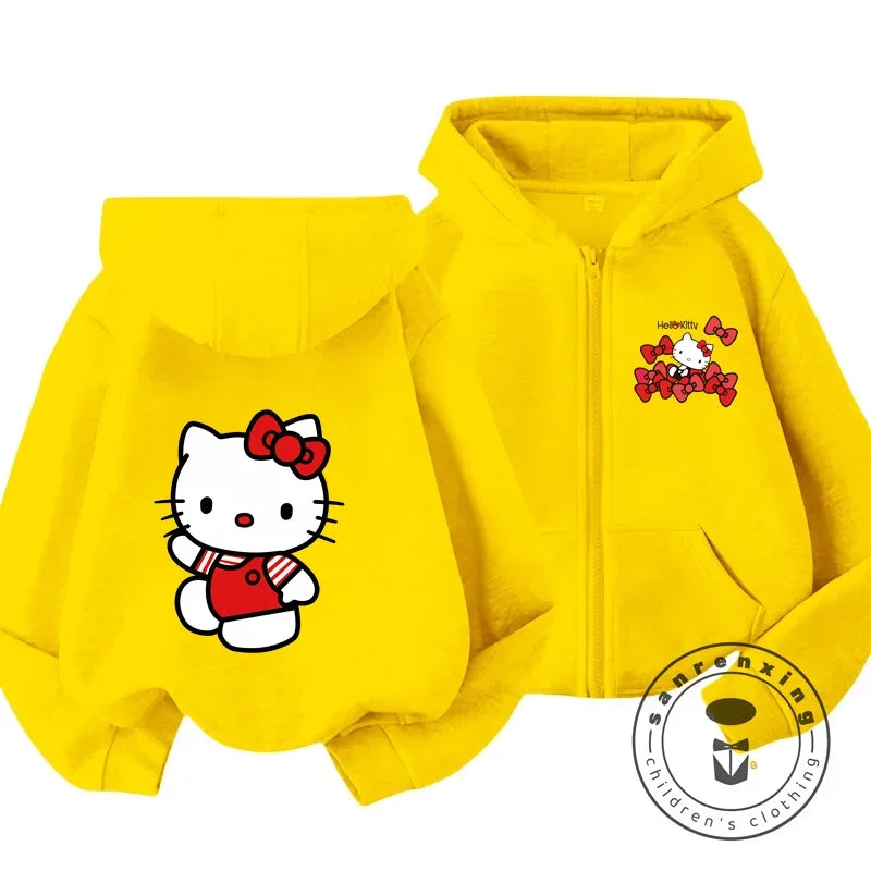 Boys Girls Hello Kitty Hoodies Long Sleeves Cartoon Sweatshirt Baby Children Clothing Autumn Zipper Cardigan Kids Street Wear