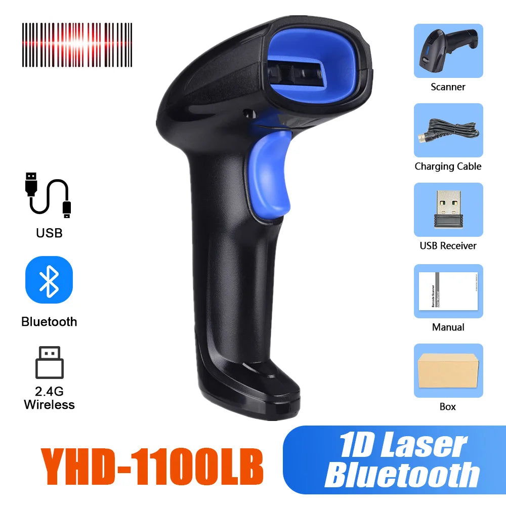 YHDAA Handheld Bluetooth Wireless 2D Barcode Scanner 1800mAh Support 20 Hours Continuous Scanning QR Code Reader