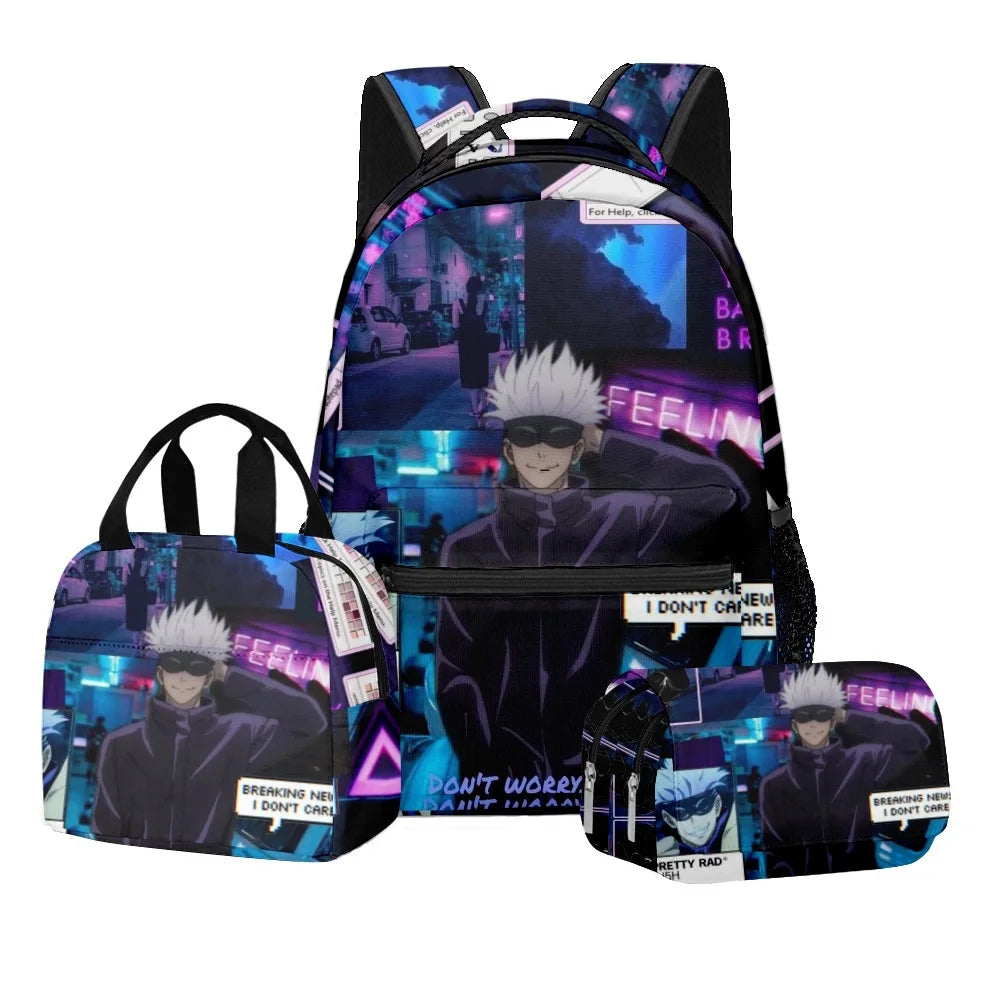 Anime Digital Print Jujutsu Kaisen School Set Large Capacity Backpack Lunch Bag 2-Layer Pencil Case 3-Piece Boy's Gift