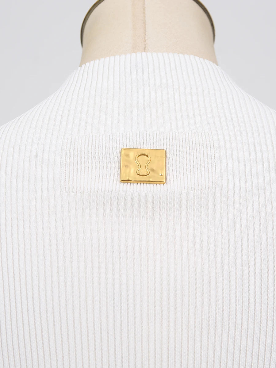 VGH American Casual Spliced Hollow Out Vest for Women Stand Collar Sleeveless Slimming Minimalist Tank Top Female Clothing New