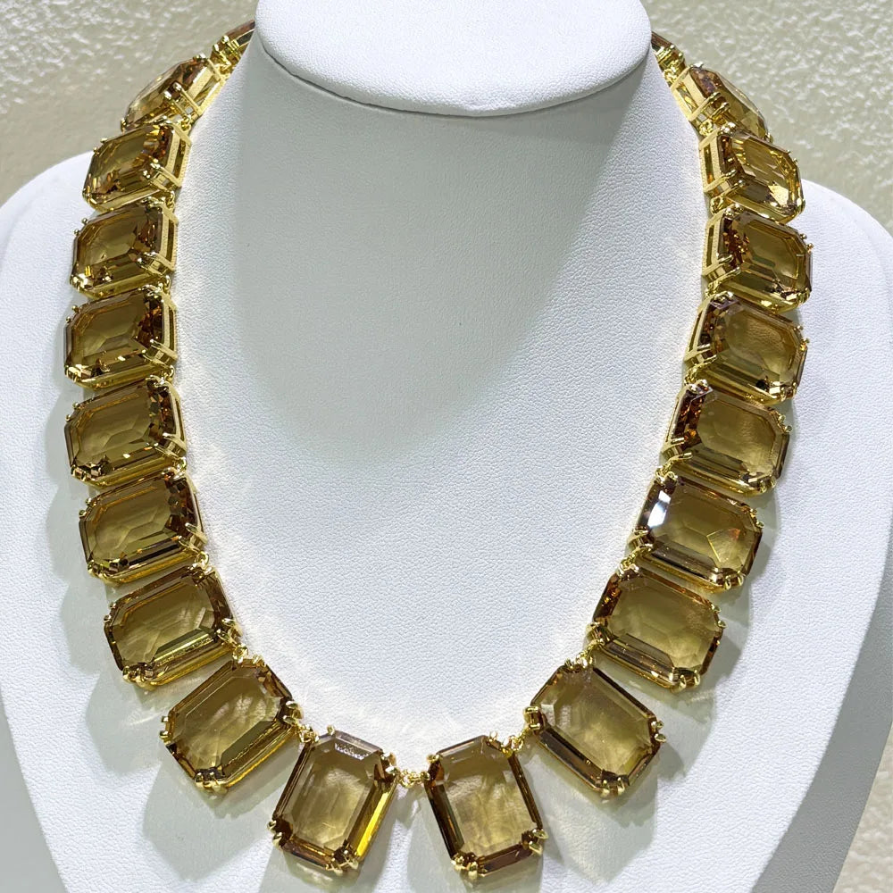 Original Charms 2025 New Fine Jewelry Set Women Gold Geometric Zircon Crystal Necklace Bracelet Earrings Romantic Gift