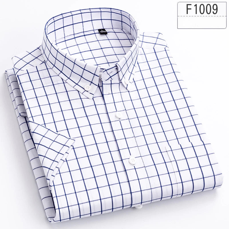 New in shirt hight qulity100%cotton summer short sleeve shirts for men slim fit shirt thin plaid houndstooth soft office clothes