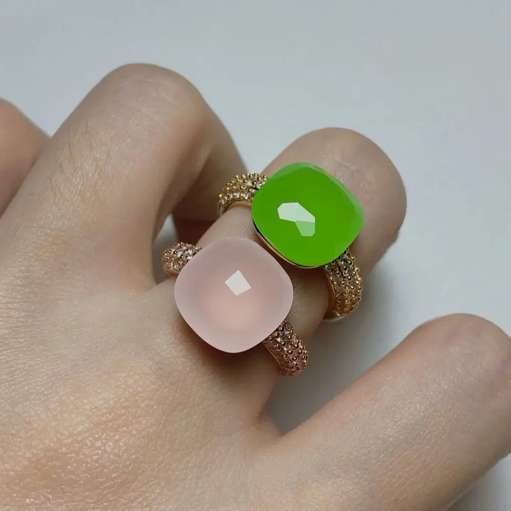 12.6mm   Ring Candy Style Zircon Ring Flat Pink Green Purple Crystal Ring For Women Candy Ring Fashion Jewelry Gift