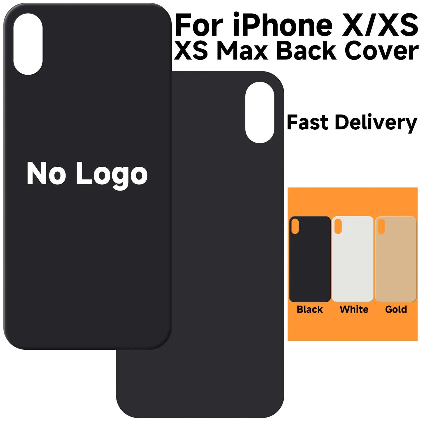 For iPhone X/XS/XS Max Battery Back Cover Glass Panel Rear Door Housing Case Replacement Part No Logo