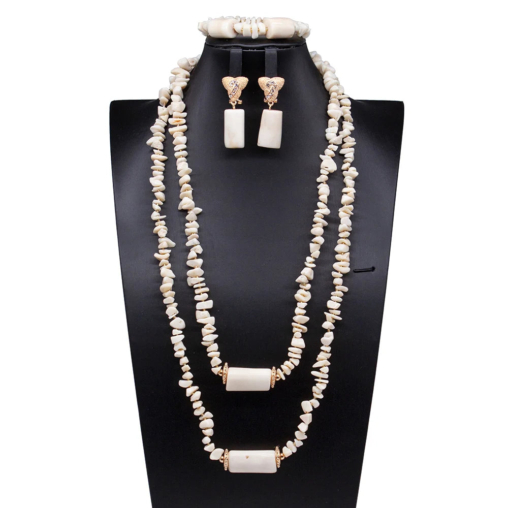 32 inches Long Orange Beads African Jewelry Set Women Bridal Party Costume Necklace Jewelry Set