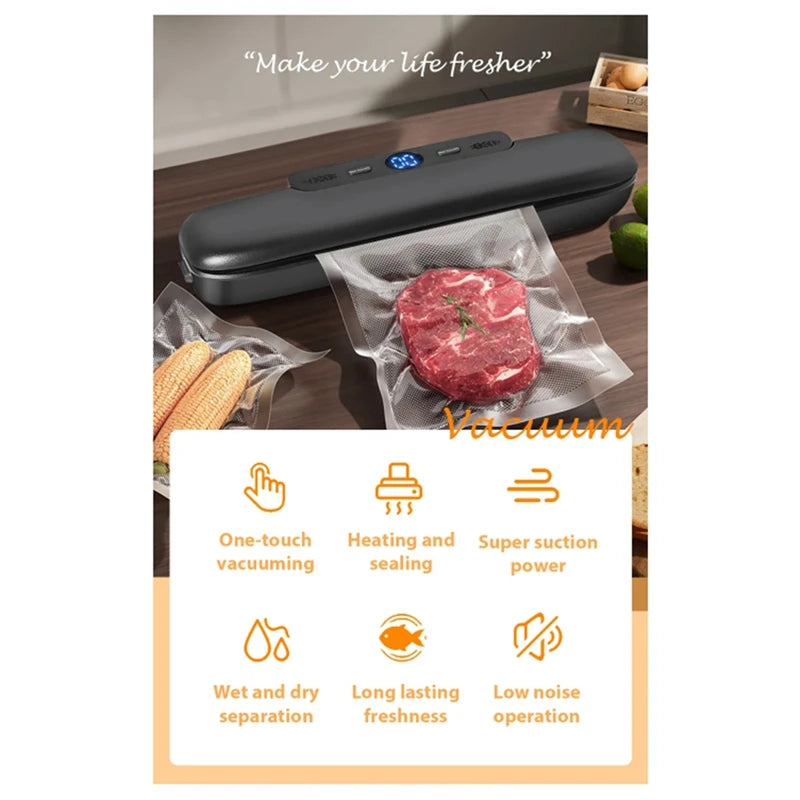 A01V-Vacuum Sealer Machine With 10 Free Bags Efficient Household Food Preservation And Packaging EU Plug B
