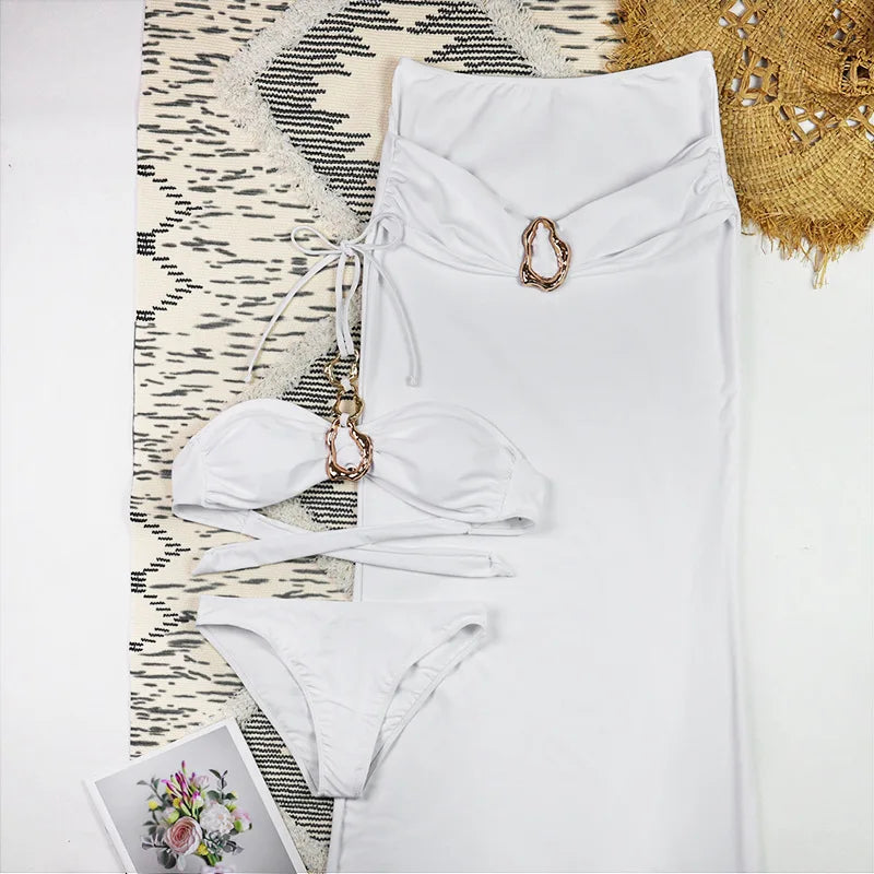 2026 High Quality 3 Pieces Set Swimsuit Sexy Printed Push Up Women Bikini Set Swimwear Slimming Bathing Suit Summer Beach Wear