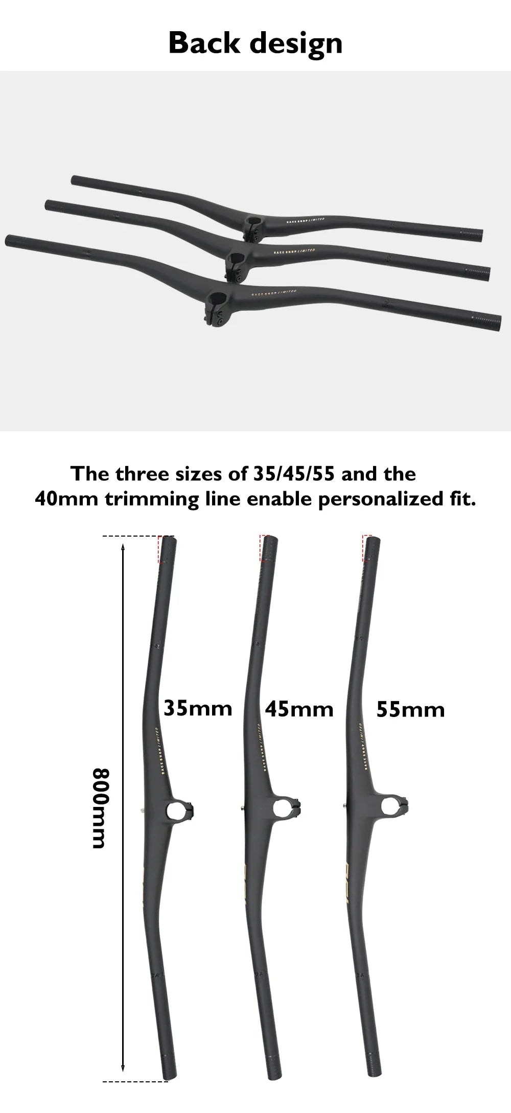 MTB Carbon Handlebar For RSL,Stem Rise 0°, Stem Length 35/45/55, Clamping 28.6mm Rise 27.5mm Width 760mm Mountain Bike Part