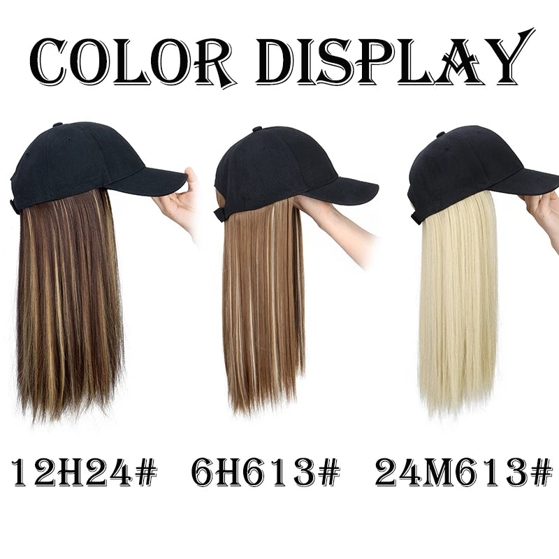 Synthetic 18Inch Long Straight Sports Style Baseball Hat Cap Wigs  Adjustable Comfortable Hair Extension for Women Daily Use