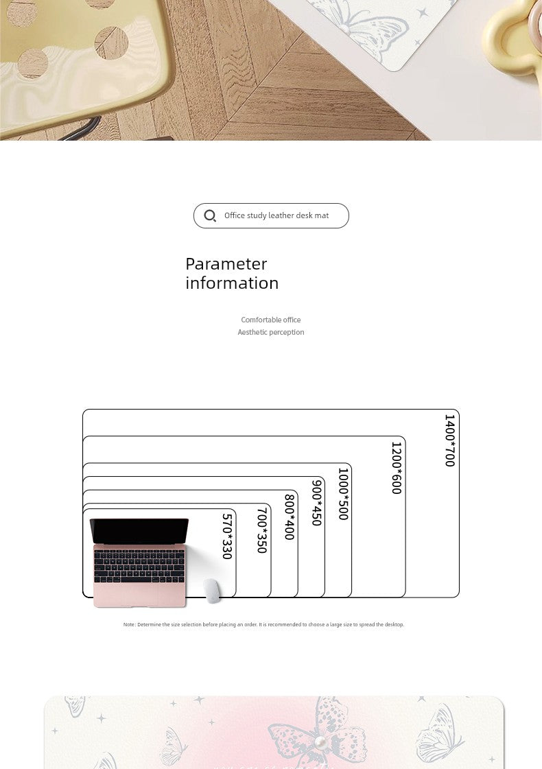 Butterfly Cut out Oversized Mouse Pad Leather Office Desk Mat for Girls Classy Computer Keyboard Accessory