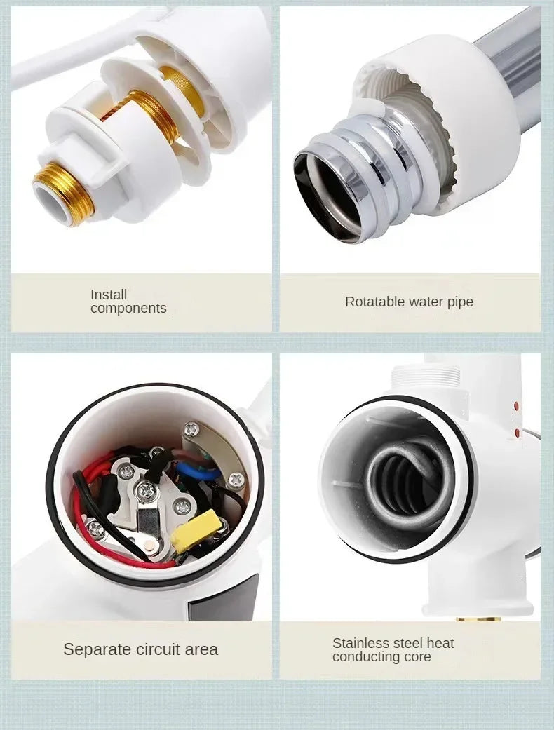 Instant Tankless Mini Electric Hot Water Heater Faucet Kitchen Instant Heating Tap Water Heater with LED Water Tap 3000W