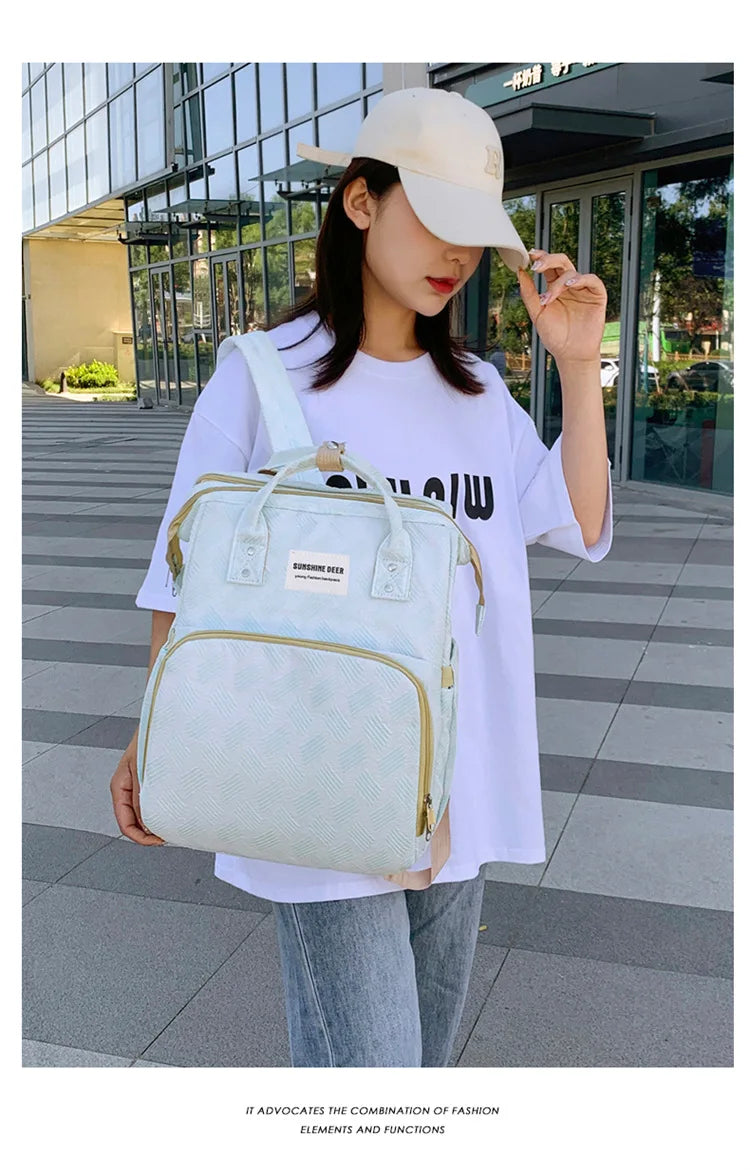 Baby Diaper Bag with Stroller Hooks Portable Baby Crib Diaper Changing Pad Baby Carrier Bag for Activity Mom Backpack 30*20*40cm