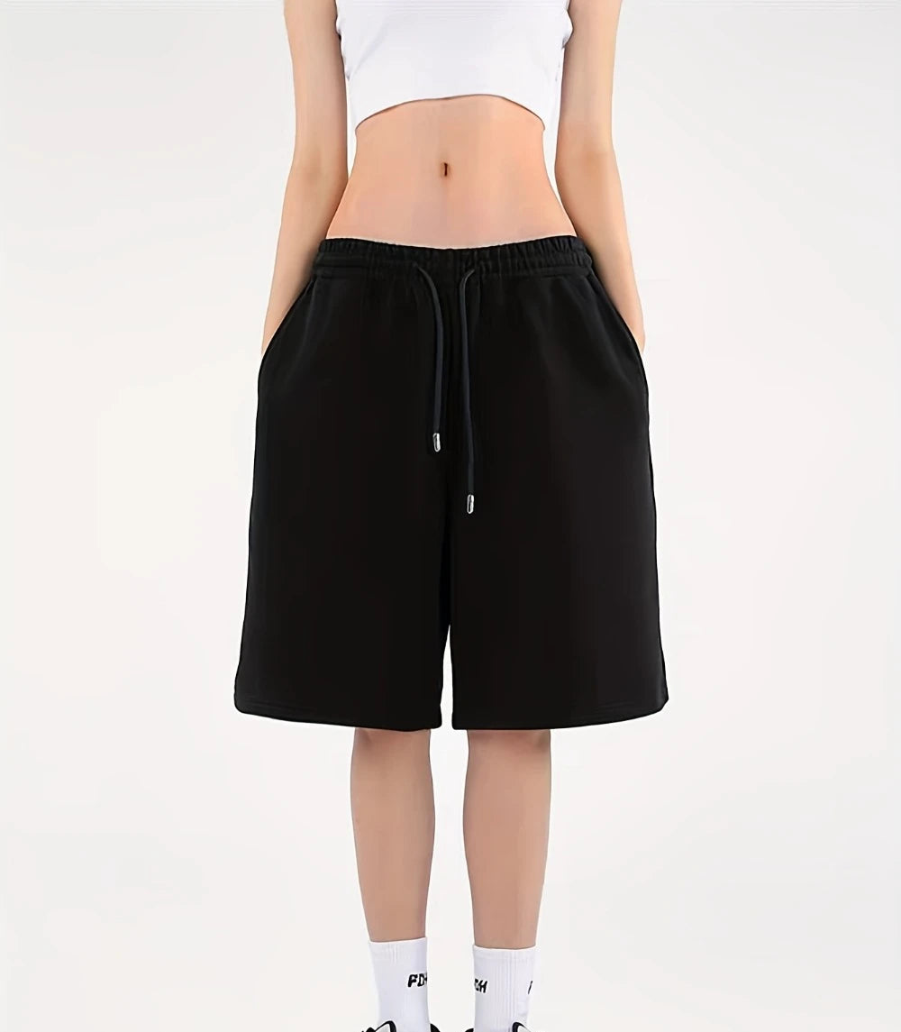 Women's casual athletic shorts with elastic waistband and drawstring lightweight and breathable solid color suitable for gym use