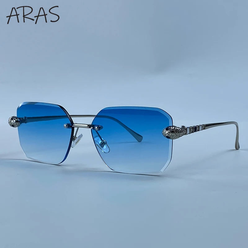 Retro Rectangle Rimless Sunglasses Women 2026 Luxury Designer Punk Square Sun Glasses for Ladies UV400 Gradient Eyewear Shades