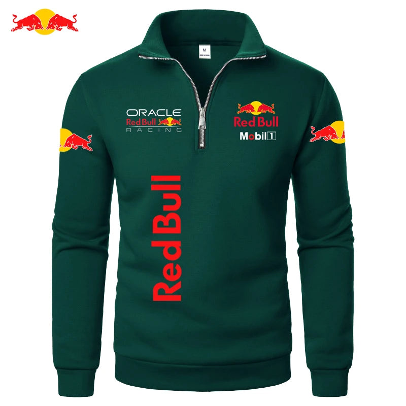 RedBull Logo Autumn-Winter Fashionable High-Neck Half-zip LongSleeved SolidColor Sport Shirt Thickened Men's Clothing Casual Top