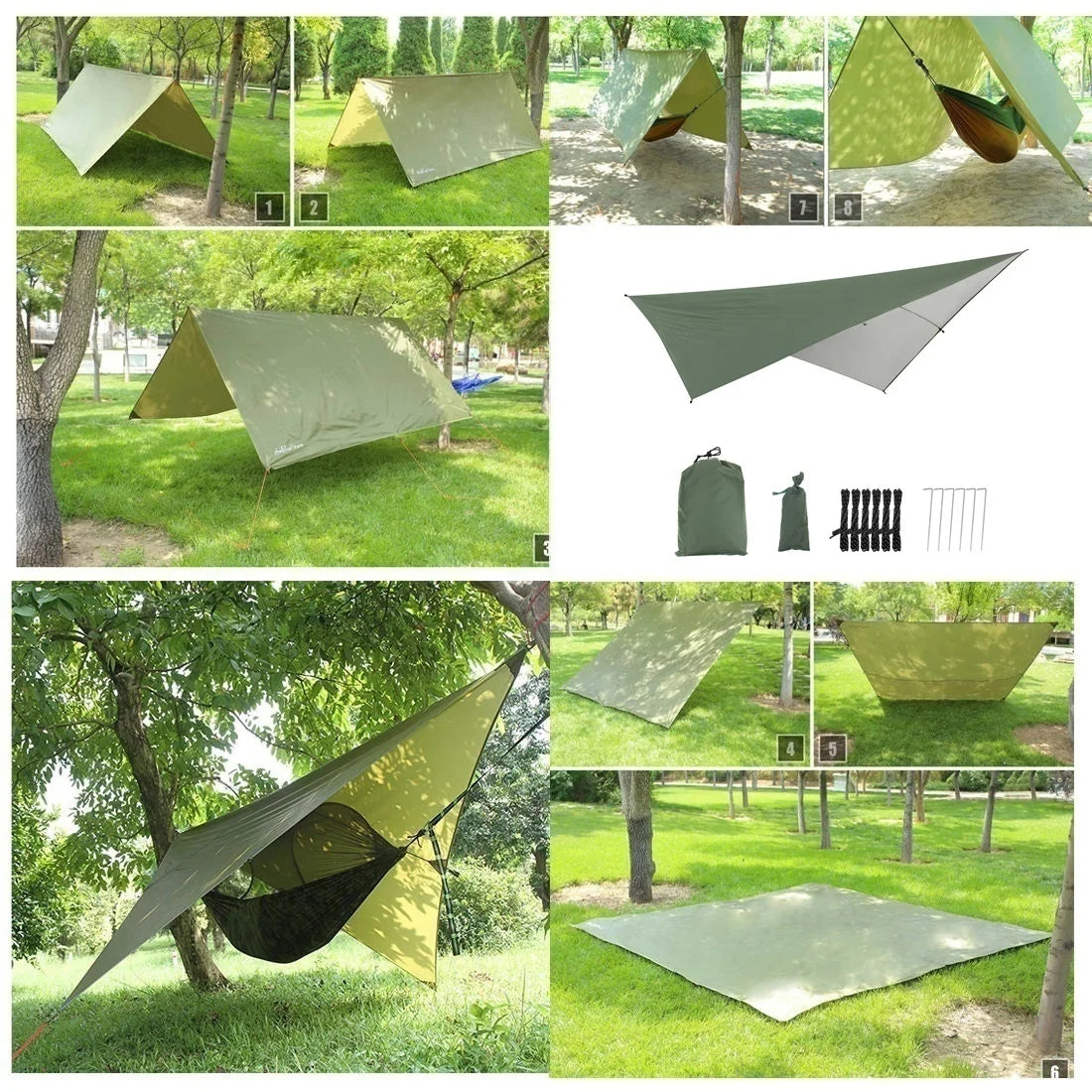 290x290cm Lightweight Waterproof Outdoor Camping Tent Tarp Backpacking Shelter Sun Sail Shade Garden Plant Cover Canopy Awning