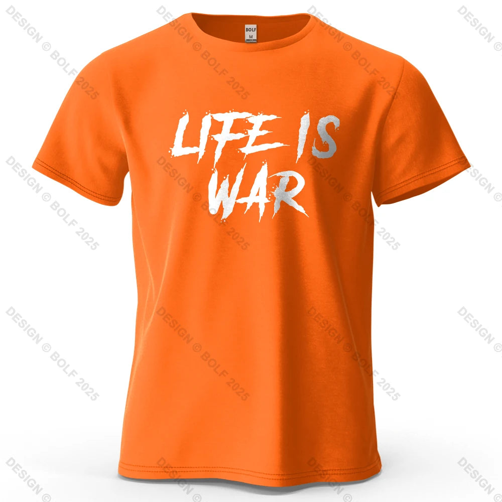 Men's Life Is War Graphic Short Sleeve T-Shirt 100% Cotton Breathable Printed Tops Tee for Women Summer Casual Sportswear