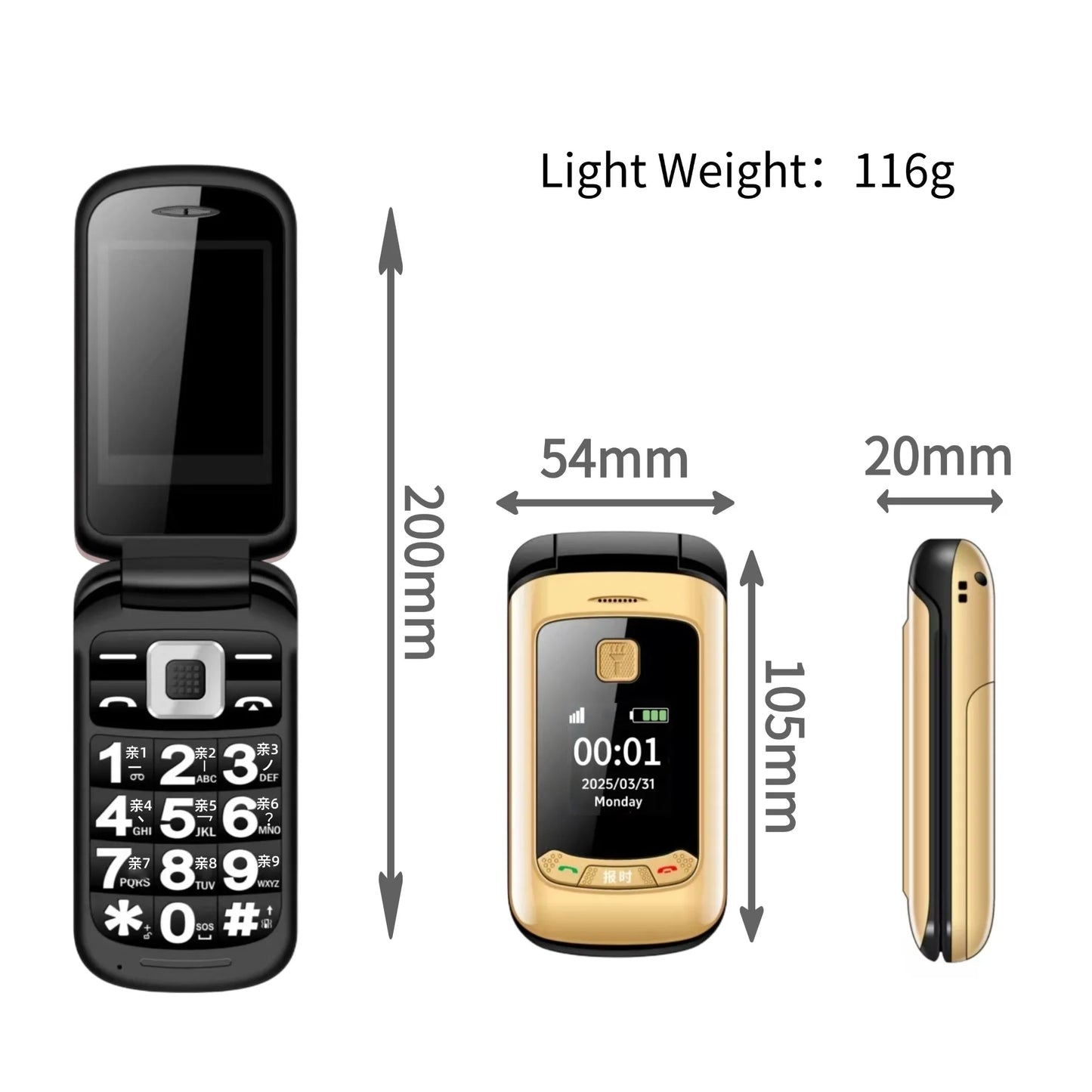 Affordable Retro Flip Cute Phone SOS Dial Speed Dial Big Button Dual Screen Loud Speaker Long Battery Clamshell Mini Size Mobile