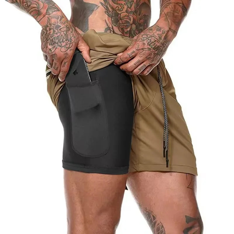 2024 Summer Men's New Fashionable Trend Leisure Gym Fitness Sports Double layer Shorts Outdoor Running Basketball Training Short