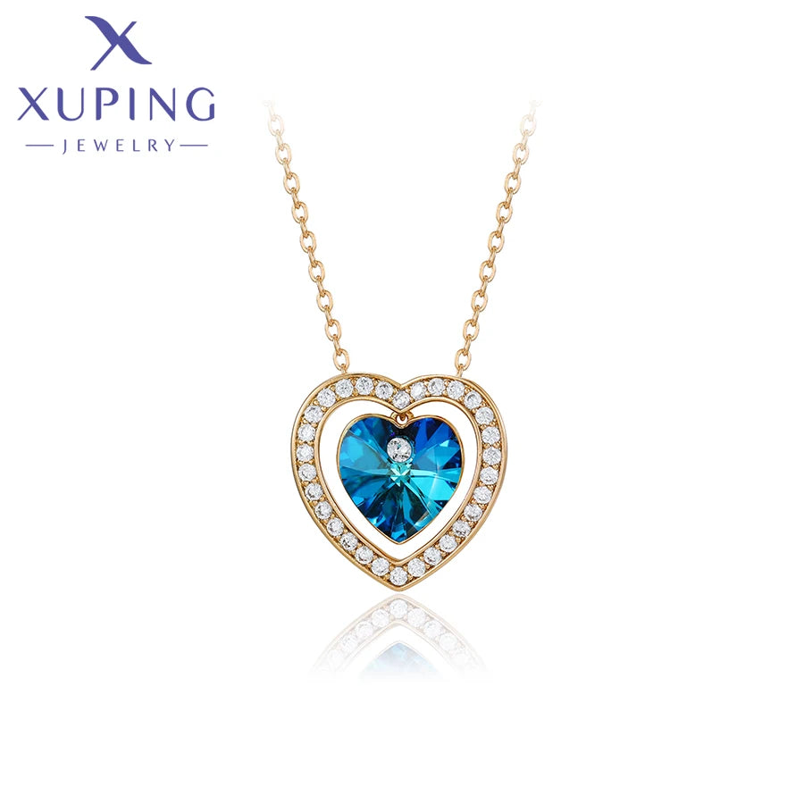 Xuping Jewelry Charm Romantic Gold Color Heart Shape Crystal Pendant Necklace A00490622