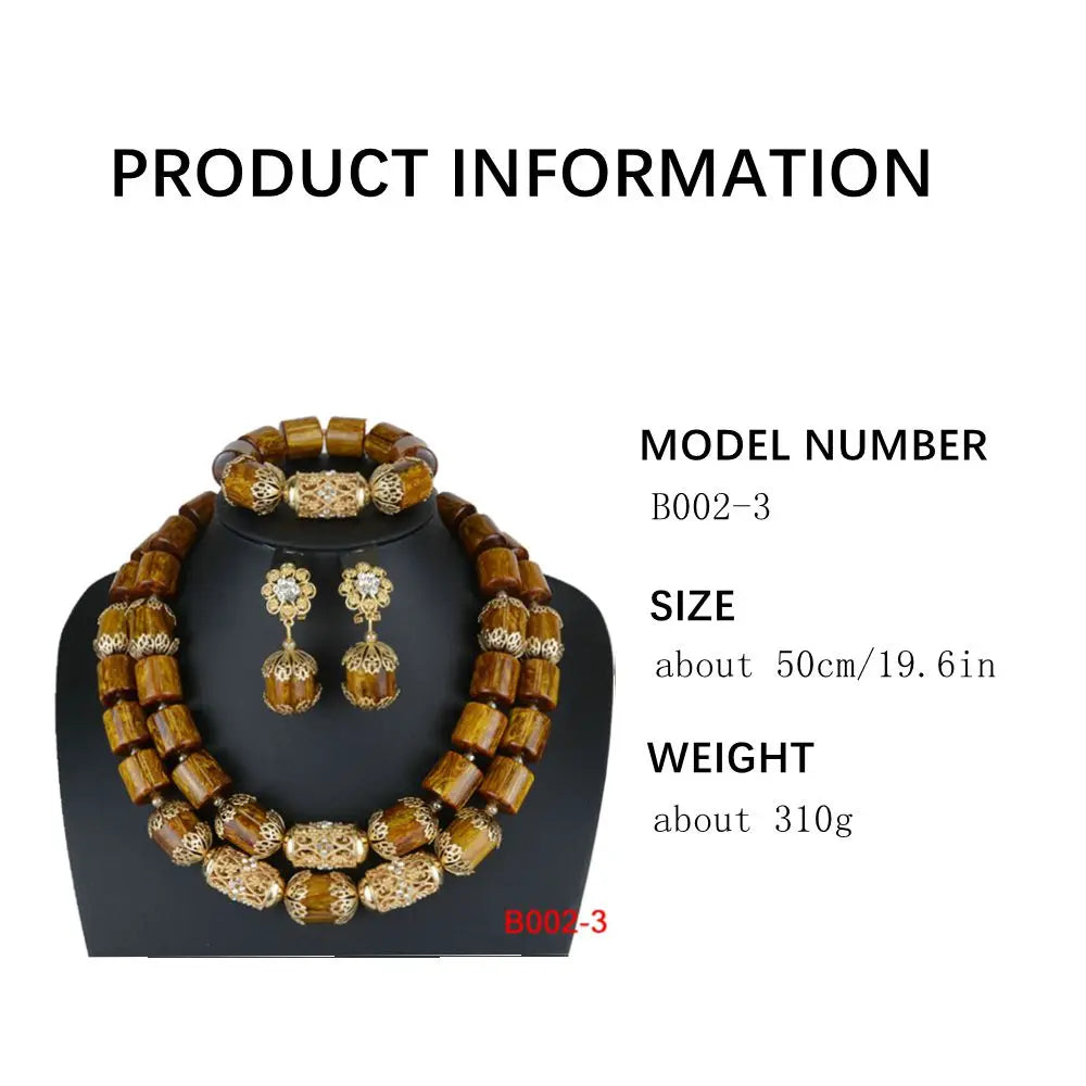 High Quality 2 Layers Artificial Coral Bead African Wedding Jewelry Set Women Necklace Nigeria Bride Party Gift