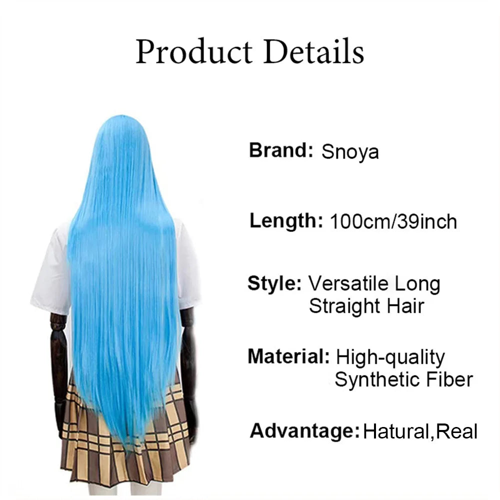 Snoya 100cm synthetic long straight cosplay wig with bangs Heat Resistant hair Anime pink blonde red purple women wig