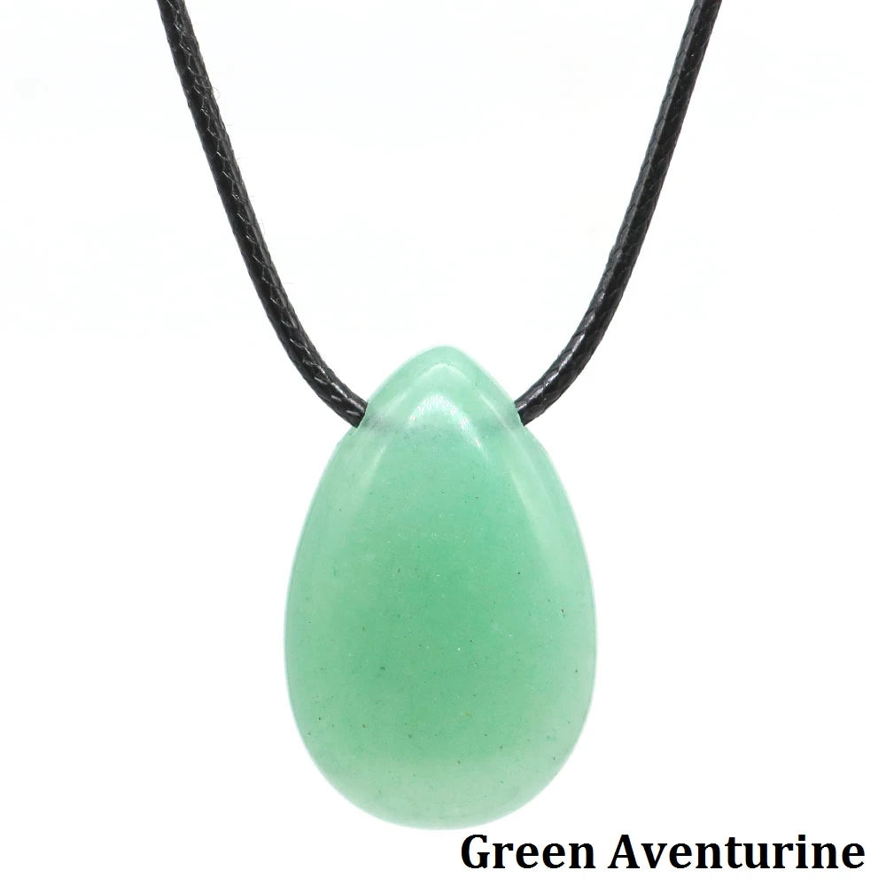Natural Stone Water Drop Shape Necklace Pendant Rose Quartz Amethyst Lapis Lazuli Healing Crystal Gemstone Charm Jewelry Gifts