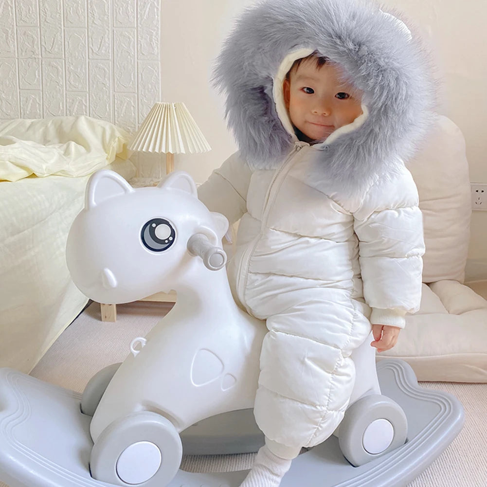Baby Fur Hooded Jumpsuit,Waterproof -30 Degrees Snowsuits,Toddler Children's Winter Overalls,Infant Boys Girls Down Jacket 1-3T