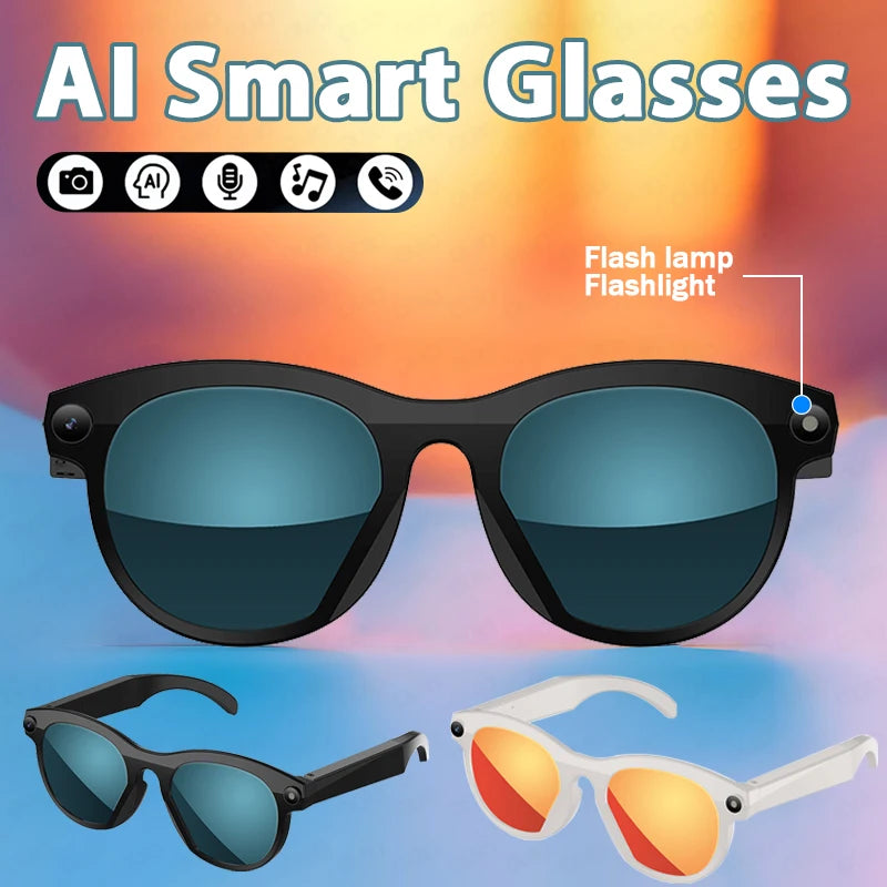 New HD AI Smart Glasses Intelligent Camera Shooting Translation Bluetooth Call LED Flashlight Intelligent Recognition Sunglasses