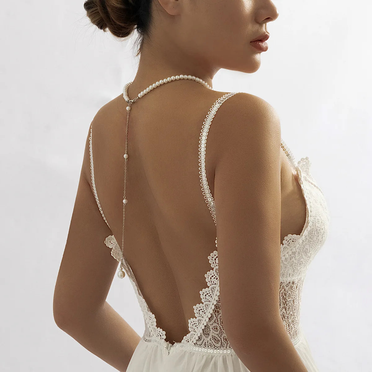 Womens Geometric Bead Back Body Chain Faux Pearl Tassel Rustic Floral Style Premium  Durable Elegant Lightweight Adjustable