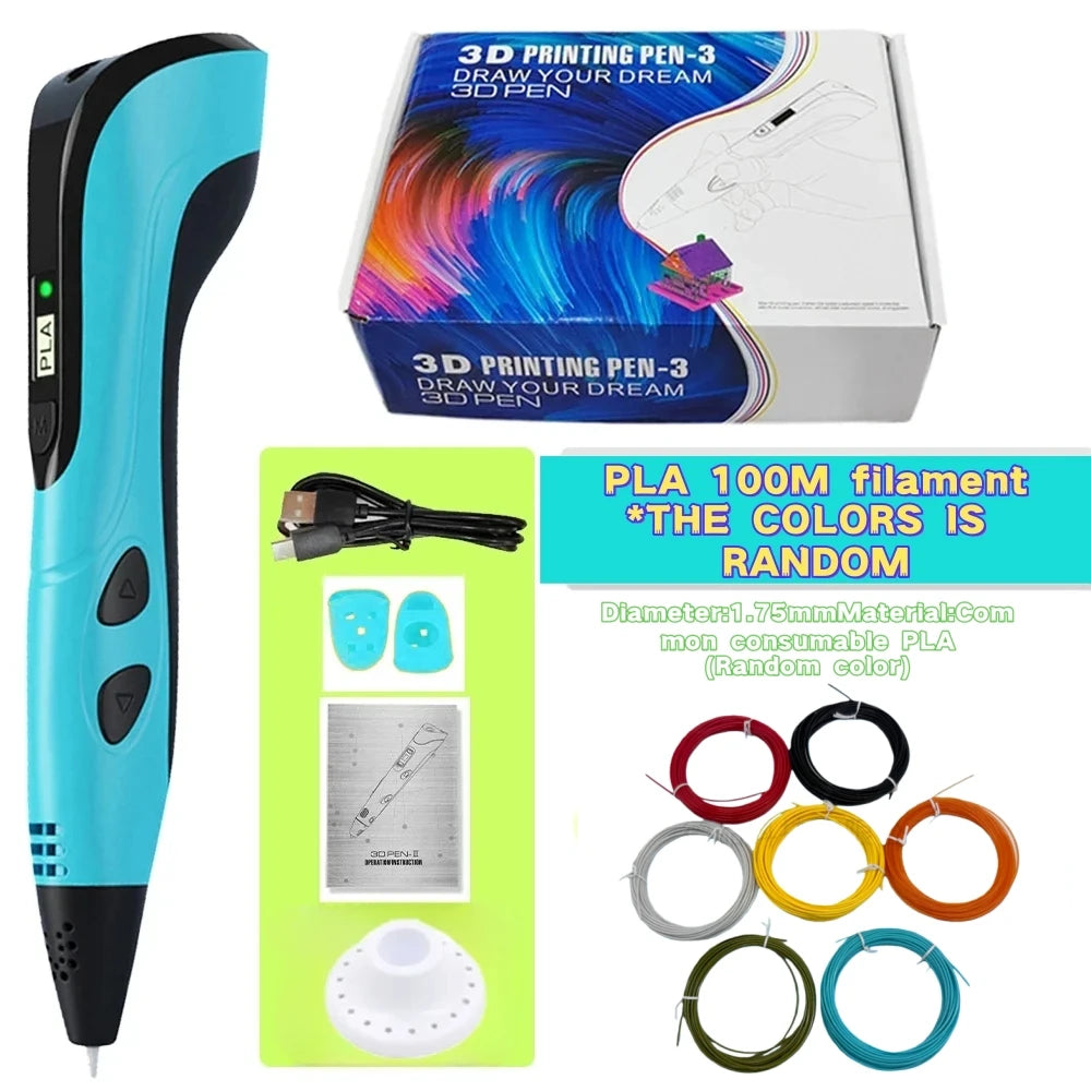 New 3D Printing Pen, Suitable 3D Pen Set for Children, PLA Filament, Children's Birthday or Christmas Gift
