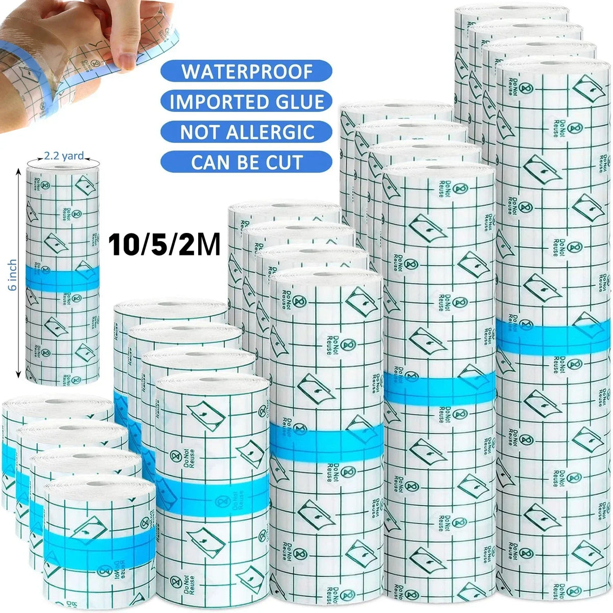 Narkasy 2/5/10m Waterproof Tattoo Protective Film PU Tape Aftercare Bandage Repair Adhesive Wrap Roll for Protecting and Healing