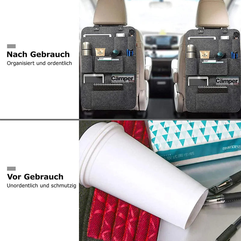 Car Back Seat Hanging Felt Storage Bag Multi-pocket Phone Ipad Water Cup Tissue Magazine Storage Bag Anti-kick Pad Car Organizer