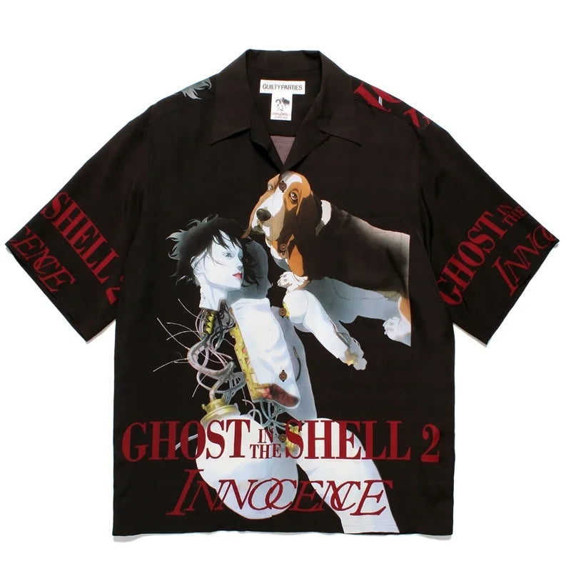 High-end Summer WACKO MARIA Solid Color Cursive wackomaria Embroidery Logo Simple Hawaii Short Sleeve Shirt