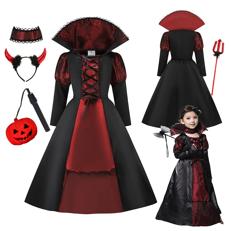 Halloween Fantasy Costumes for Kids Gothic Ghost Bride Red Vampire & Day of The Dead Cosplay Girls & Boys