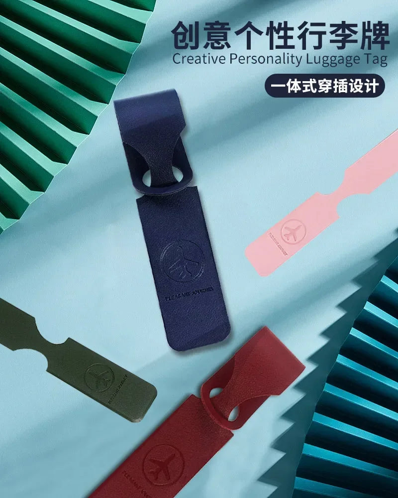 Men Women Yellow PU Leather Luggage Tag Portable Suitcase Identifier Label Baggage Boarding Bag Tag Holder Travel Accessories