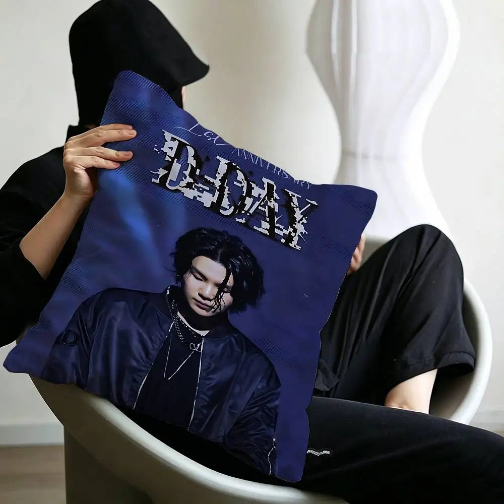Kpop Singer S-Suga A-Agust D Office Cushion Pillowcase Car Cushion Cover45X45CM Lumbar Pillowcase Sofa Pillowcover