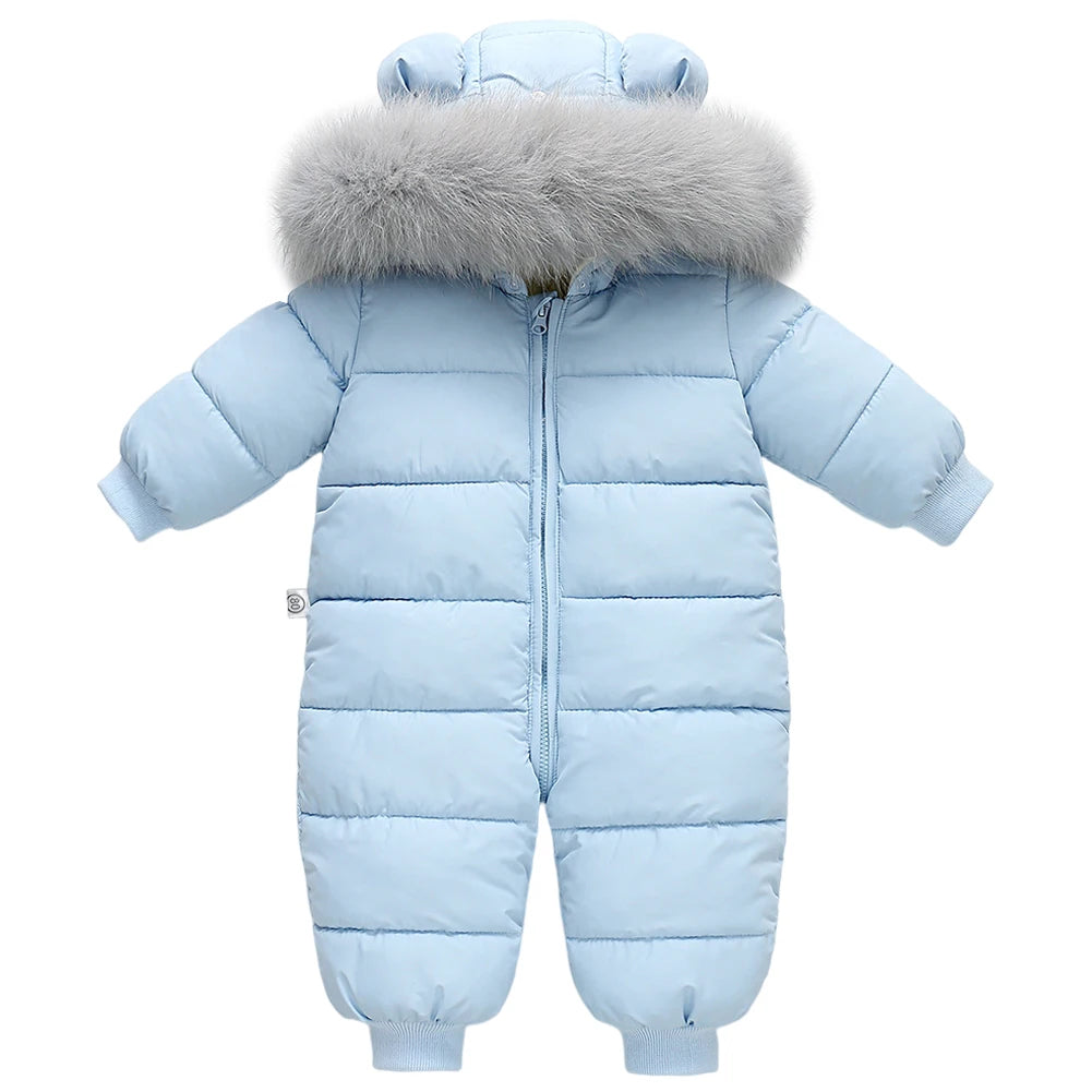Baby Fur Hooded Jumpsuit,Waterproof -30 Degrees Snowsuits,Toddler Children's Winter Overalls,Infant Boys Girls Down Jacket 1-3T