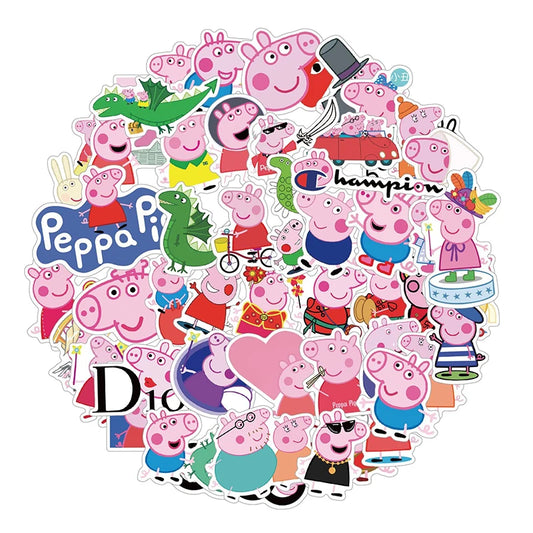 51pcs Peppa Pig Sticker Children's Cartoon Doodle Sticker Pen Box Water Bottle Refrigerator Bag Wall Decoration Small Gifts Toy