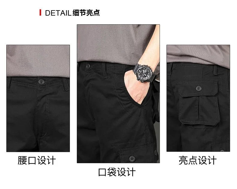 Summer Fashionable Sports Pure Cotton Straight Leg Multi-pocket Cargo Shorts Men's Casual Loose Plus Size High Quality Shorts