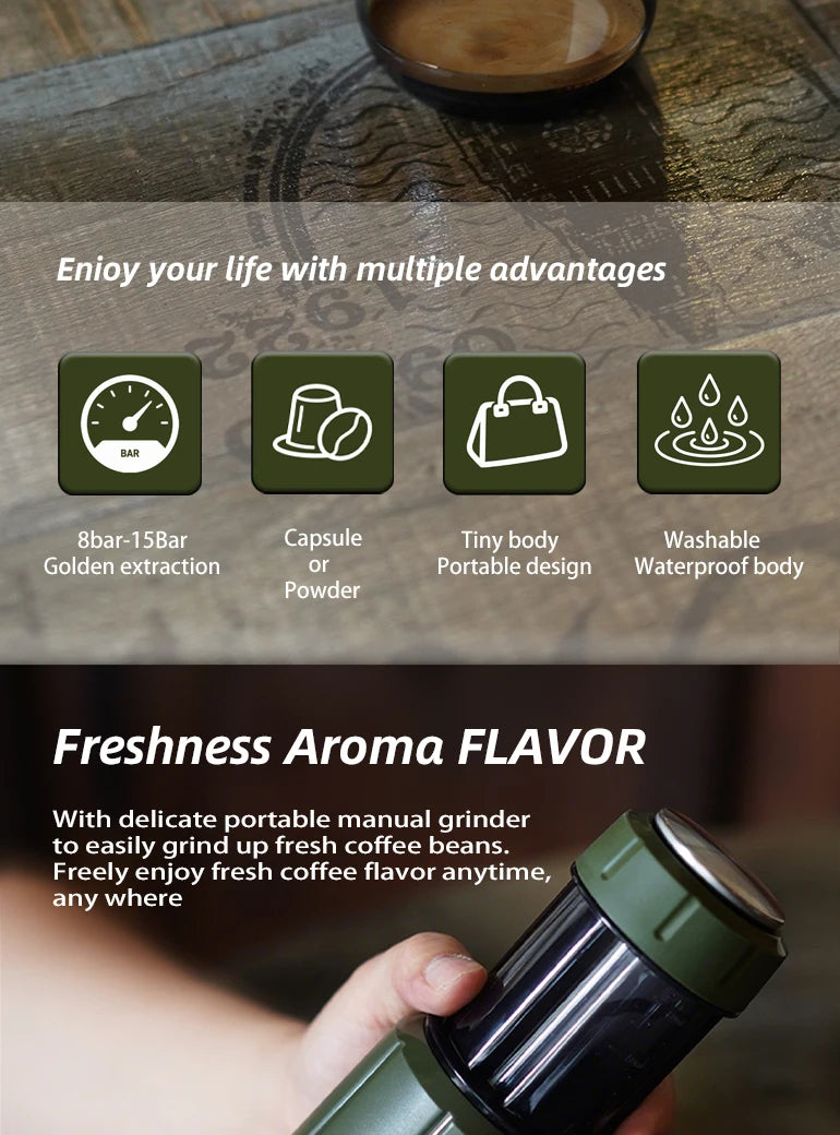 HiBREW 2 in 1 Portable Coffee Machine Hot/Cold Water Manual Espresso Maker For Capsule & Ground Hand Press Brewer H4D