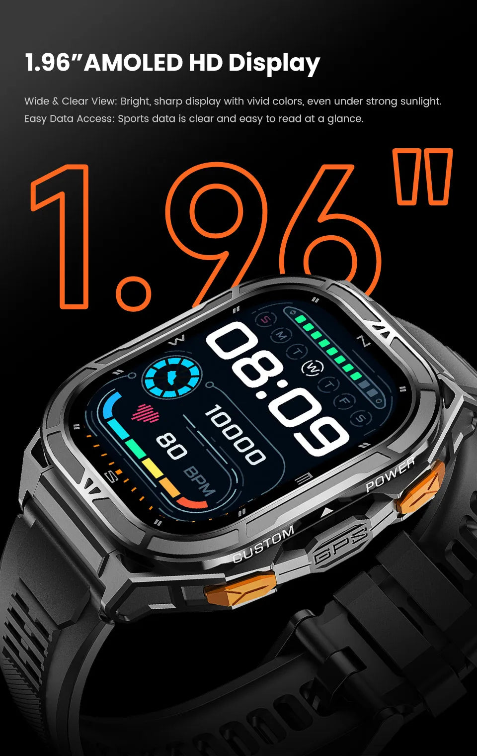 2025 NEW TANK X5 Smartwatch 5ATM Waterproof GPS Dual-Frequency tracking 1.96" AMOLED 530mAh Compass 170+ Sports Fitness Tracker