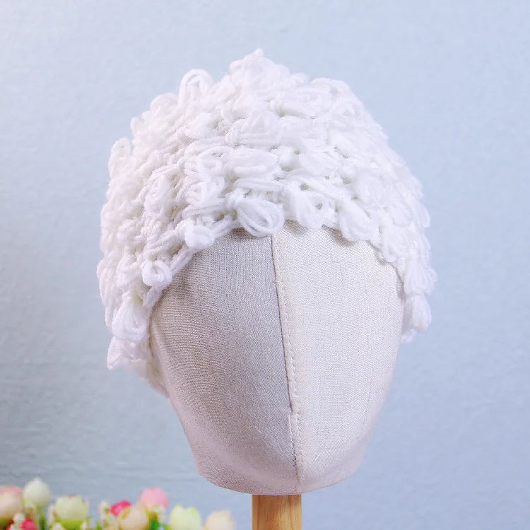 Cosplay Kids Boy Girl Hat Cute Old Lady Woman Curly Hair Wig Cap Skullies Beanies Winter Warm Knit Children Baby Hats and Caps