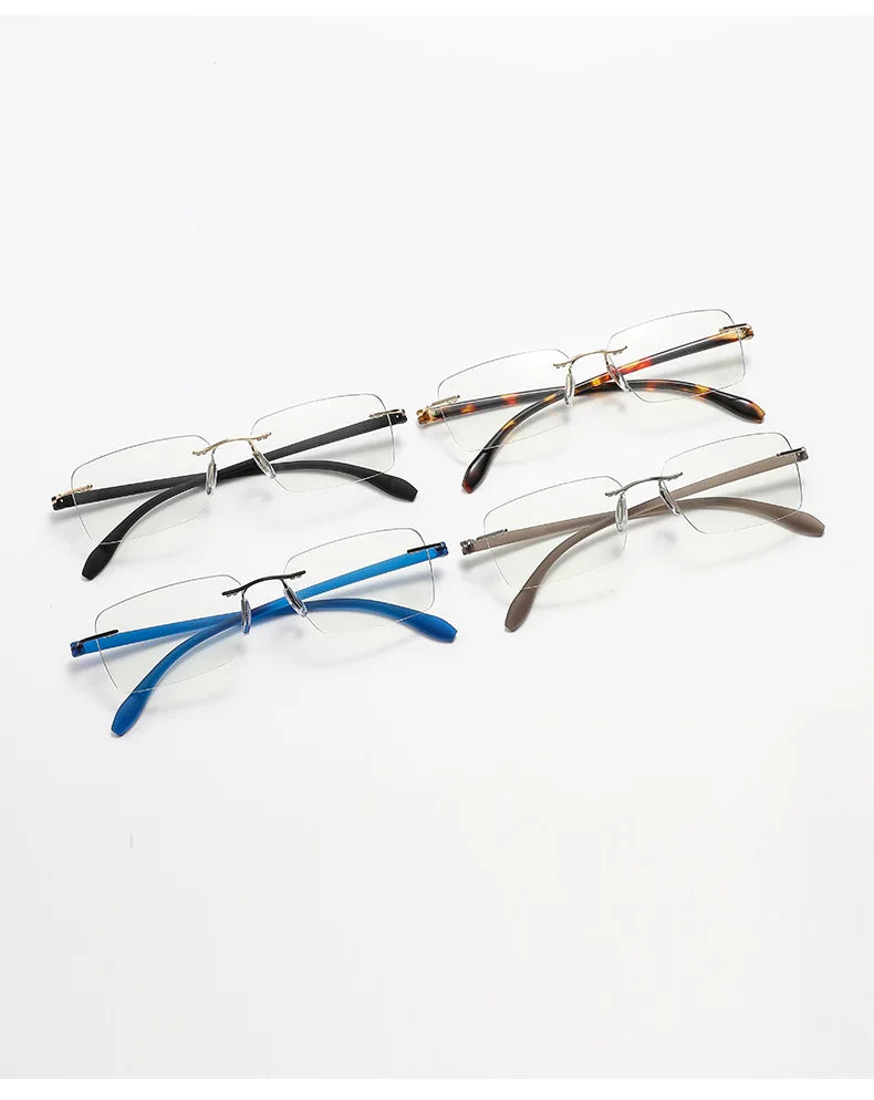 Rimless Photochromic Reading Glasses Auto Color Changing Light Sensitive Presbyopia Glasses Ultralight Frameless Eyeglasses for